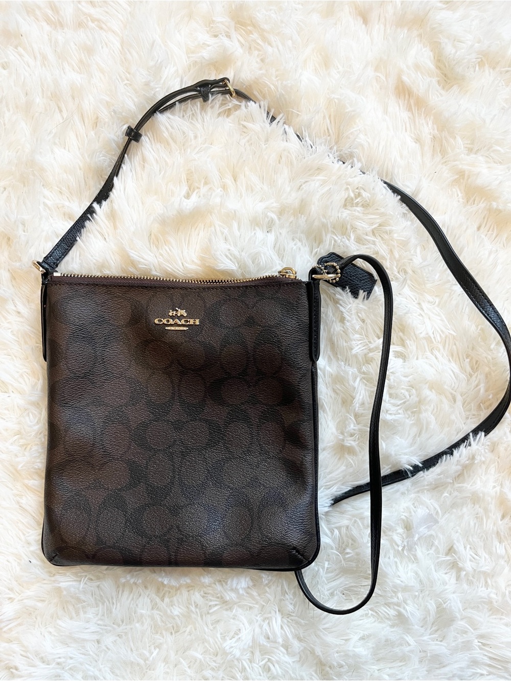Coach Brown Signature Zip Pouch with Gold Hardware